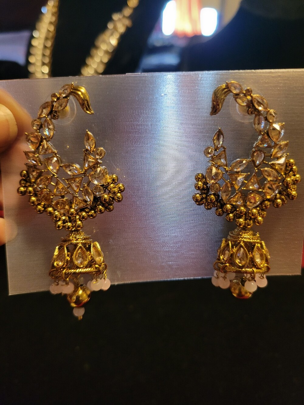 Gold Crystal Floral Jhumka Earrings - Women Jewelry
